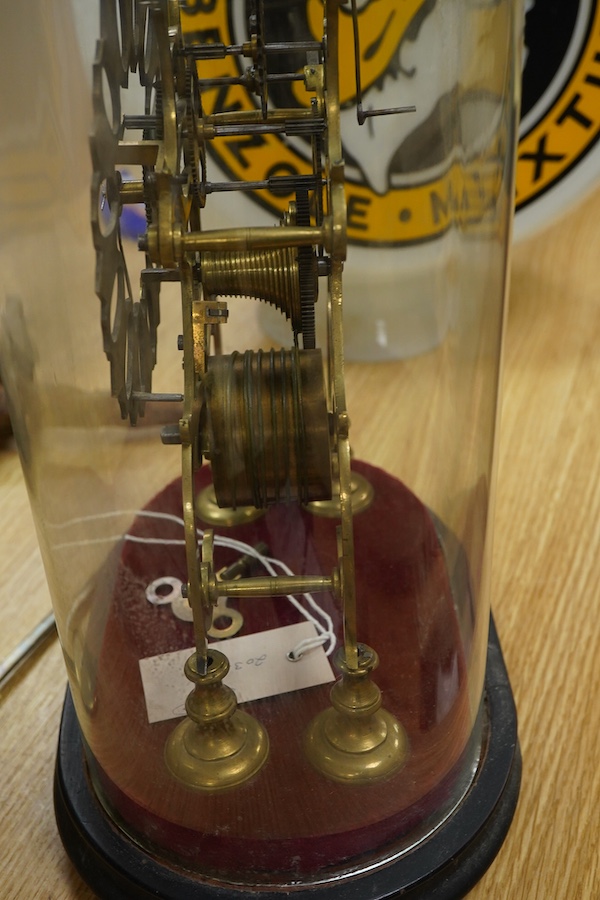 A Victorian brass framed skeleton clock, under a glass dome, 44cm